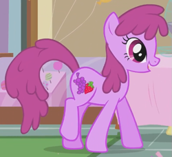Size: 549x501 | Tagged: safe, imported from derpibooru, screencap, berry punch, berryshine, earth pony, pony, call of the cutie, season 1, animation error, background pony, cropped, female, mare, punch (drink), punch bowl, rug, table, walking