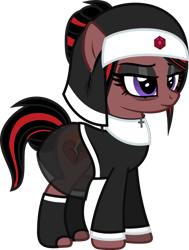 Size: 899x1192 | Tagged: safe, artist:lightningbolt, derpibooru exclusive, imported from derpibooru, oc, oc only, oc:victoria anchorite, earth pony, pony, .svg available, bags under eyes, bun, clothes, cross, cross necklace, ear piercing, earring, eyeshadow, feather, female, jewelry, lidded eyes, makeup, mare, necklace, nun, nun outfit, piercing, show accurate, simple background, skirt, socks, solo, standing, svg, transparent background, vector