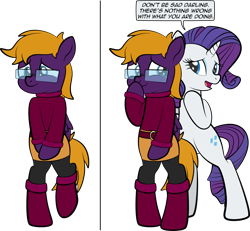 Size: 1920x1774 | Tagged: safe, artist:alexdti, imported from derpibooru, rarity, oc, oc:purple creativity, pony, bipedal, clothes, glasses, simple background, teary eyes, transparent background