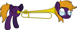 Size: 1920x762 | Tagged: safe, artist:alexdti, imported from derpibooru, oc, oc only, oc:purple creativity, pony, band geeks, musical instrument, patrick star, reference, simple background, solo, spongebob squarepants, transparent background, trombone, wat