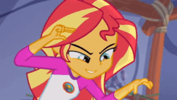 Size: 640x360 | Tagged: safe, imported from derpibooru, sunset shimmer, equestria girls, equestria girls series, animated, cute, female, finger, gif, hand, hypnosis, magic, mind, solo, solo female, sunset