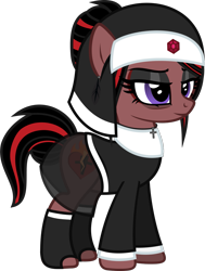 Size: 899x1192 | Tagged: safe, artist:lightningbolt, derpibooru exclusive, imported from derpibooru, oc, oc only, oc:victoria anchorite, earth pony, pony, .svg available, bags under eyes, bun, clothes, cross, cross necklace, ear piercing, earring, eyeshadow, feather, female, jewelry, lidded eyes, makeup, mare, necklace, nun, nun outfit, piercing, skirt, socks, solo, standing, svg, vector