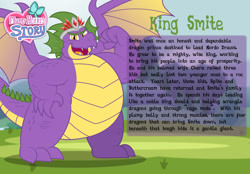 Size: 1600x1116 | Tagged: safe, artist:aleximusprime, imported from derpibooru, oc, oc only, oc:king smite, dragon, fanfic:go north young dragon, flurry heart's story, bio, crown, dragon oc, fangs, fat, fist, jewelry, male, non-pony oc, open mouth, regalia, solo, spike's father, spread wings, story included, wings