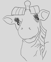 Size: 571x691 | Tagged: safe, artist:jargon scott, imported from derpibooru, twilight sparkle, pony, unicorn, bust, derp, eyelashes, female, gray background, grayscale, hoers, looking at you, mare, monochrome, not salmon, simple background, solo, unicorn twilight, wat