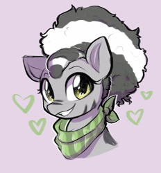 Size: 1371x1476 | Tagged: safe, artist:moozua, imported from derpibooru, oc, oc only, oc:shairi, zebra, afro puff, bandana, female, floating heart, handkerchief, heart, looking at you, mare, pink background, simple background, smiling, smiling at you, yellow eyes, zebra oc