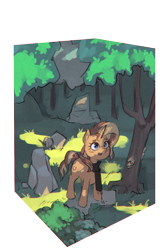 Size: 907x1346 | Tagged: safe, artist:haku nichiya, imported from derpibooru, sunset shimmer, pony, unicorn, clothes, dappled sunlight, forest, scarf, simple background, solo, transparent background