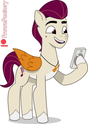 Size: 2136x3000 | Tagged: safe, artist:frownfactory, imported from derpibooru, pegasus, pony, cellphone, g5, jewelry, male, my little pony: tell your tale, necklace, phone, rocky riff, simple background, smartphone, smiling, solo, stallion, transparent background, vector, wings