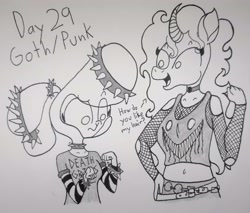 Size: 3257x2776 | Tagged: safe, artist:spoopygirl, imported from derpibooru, anthro, them's fightin' herds, community related, female, goth, lineart, oleander (tfh), pom (tfh), punk, traditional art