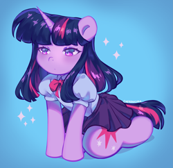 Size: 2893x2804 | Tagged: safe, artist:cherrnichka, imported from derpibooru, twilight sparkle, semi-anthro, unicorn, blouse, clothes, equestria girls outfit, female, mare, skirt, solo, sparkles, unicorn twilight