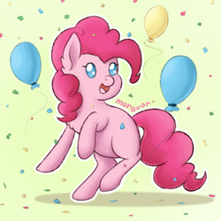 Size: 500x500 | Tagged: safe, artist:maravor, imported from derpibooru, pinkie pie, earth pony, pony, balloon, confetti, female, mare