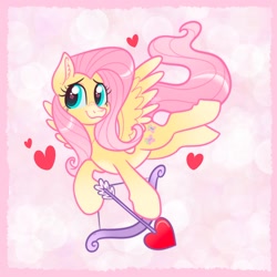 Size: 2048x2048 | Tagged: safe, artist:art_alanis, imported from derpibooru, fluttershy, pegasus, pony, arrow, bow (weapon), cupid, cute, flying, heart, heart arrow, shyabetes, spread wings, wings