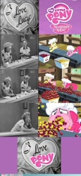 Size: 500x1083 | Tagged: safe, edit, edited screencap, imported from derpibooru, screencap, fluttershy, pinkie pie, earth pony, human, pegasus, pony, season 2, the last roundup, cherry, comparison, female, food, i love lucy, irl, irl human, mare, my little brony, photo, yellow cherry