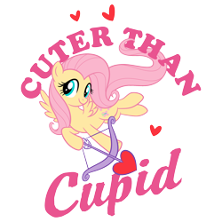 Size: 2048x2048 | Tagged: safe, imported from derpibooru, fluttershy, pegasus, pony, arrow, bow (weapon), bow and arrow, cupid, design, female, flying, heart, heart arrow, holiday, mare, official, shirt design, simple background, solo, spread wings, text, transparent background, valentine's day, weapon, wings, zazzle