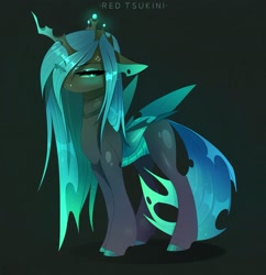 Size: 2221x2299 | Tagged: safe, artist:red_tsukini, imported from derpibooru, queen chrysalis, changeling, changeling queen, eye clipping through hair, lidded eyes, solo