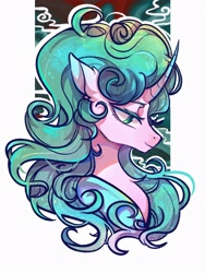 Size: 1620x2160 | Tagged: safe, artist:tkotu1, imported from derpibooru, mistmane, pony, unicorn, curved horn, horn, lidded eyes, smiling, solo, young mistmane