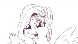 Size: 1200x675 | Tagged: safe, artist:pony-berserker, imported from derpibooru, pipp petals, pegasus, pony, adorapipp, cute, female, g5, looking at you, mare, open mouth, pony-berserker's twitter sketches, pony-berserker's twitter sketches (2023), simple background, smiling, solo, white background