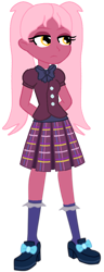 Size: 464x1214 | Tagged: safe, artist:rainbowstarcolour262, imported from derpibooru, oc, oc only, oc:taffycoat, human, equestria girls, bowtie, clothes, crystal prep, crystal prep academy uniform, crystal prep shadowbolts, female, hand behind back, pigtails, plaid skirt, school uniform, shirt, shoes, simple background, skirt, socks, solo, transparent background, twintails