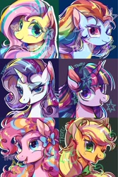 Size: 1367x2048 | Tagged: safe, artist:tkotu1, imported from derpibooru, applejack, fluttershy, pinkie pie, rainbow dash, rarity, twilight sparkle, earth pony, pegasus, pony, unicorn, mane six, rainbow power