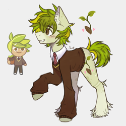 Size: 4096x4096 | Tagged: safe, artist:sandbarx3, imported from derpibooru, earth pony, pony, clothes, cookie run, game, herb cookie, herbs, male, necktie, ponified, simple background, stallion, sweater, white background