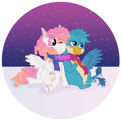 Size: 4540x4514 | Tagged: safe, artist:queenderpyturtle, imported from derpibooru, gallus, oc, pegasus, pony, absurd resolution, clothes, female, mare, pegasus oc, scarf, shared clothing, shared scarf