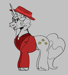 Size: 449x491 | Tagged: safe, artist:dsstoner, imported from derpibooru, fancypants, pony, unicorn, aggie.io, blood, clothes, hat, lindemann, looking back, male, monocle, reference, simple background, smiling, stallion, suit