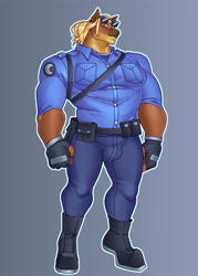 Size: 2500x3500 | Tagged: safe, artist:nauth, imported from derpibooru, oc, oc:stub steely, anthro, horse, clothes, commission, male, muscles, muscular male, police officer, sunglasses, uniform