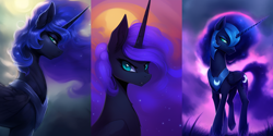 Size: 3072x1536 | Tagged: safe, editor:craft, imported from derpibooru, nightmare moon, princess luna, oc, oc:nyx, alicorn, pony, ai content, ai generated, collage, generator:purplesmart.ai, generator:stable diffusion, slim, sternocleidomastoid, thin