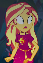 Size: 626x900 | Tagged: safe, imported from derpibooru, screencap, sunset shimmer, human, equestria girls, equestria girls series, spring breakdown, spoiler:eqg series (season 2), cropped, cruise outfit, pinpoint eyes, solo