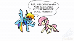 Size: 1280x720 | Tagged: safe, artist:punkittdev, artist:scrill0w, imported from derpibooru, fluttershy, rainbow dash, pegasus, pony, :|, animated, apple, chair, comic, comic dub, descriptive noise, dialogue, duo, eye contact, female, flying, food, grin, horse noises, horsecomix, leaf, looking at each other, looking at someone, mare, meme, monster energy, open mouth, open smile, playstation, poster, realistic horse legs, refrigerator, sleeping bag, smiling, sound, speech bubble, squint, television, trollface, webm