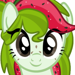 Size: 548x548 | Tagged: safe, artist:sjart117, imported from derpibooru, oc, oc only, oc:watermelana, pony, animated, bedroom eyes, blinking, bust, female, freckles, gif, looking at you, mare, portrait, simple background, smiling, solo, transparent background
