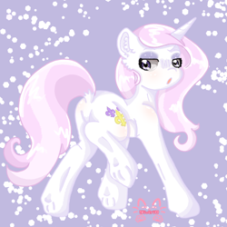 Size: 1280x1280 | Tagged: safe, artist:niveria25, imported from derpibooru, fleur-de-lis, pony, unicorn, butt, dock, female, fleur-de-rriere, mare, open mouth, plot, raised hoof, solo, tail, underhoof