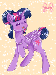 Size: 768x1024 | Tagged: safe, artist:niveria25, imported from derpibooru, twilight sparkle, alicorn, pony, alternate hairstyle, blushing, female, mare, raised hoof, slim, solo, sternocleidomastoid, thin, twilight sparkle (alicorn)