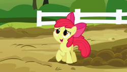 Size: 1389x782 | Tagged: safe, imported from derpibooru, screencap, apple bloom, earth pony, pony, season 3, spike at your service, adorabloom, apple bloom's bow, bow, cute, female, filly, foal, hair bow, open mouth, open smile, smiling, solo