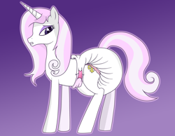 Size: 1936x1500 | Tagged: safe, artist:hodgepodgedl, imported from derpibooru, fleur-de-lis, pony, unicorn, diaper, diaper fetish, diapered, fetish, grimace, non-baby in diaper, poofy diaper, solo