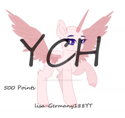 Size: 1280x1206 | Tagged: safe, artist:existencecosmos188, imported from derpibooru, oc, oc only, alicorn, pony, commission, deviantart watermark, eyelashes, female, obtrusive watermark, raised hoof, simple background, solo, spread wings, watermark, white background, wings, your character here