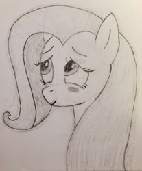 Size: 1060x1280 | Tagged: safe, anonymous artist, imported from derpibooru, fluttershy, pony, blushing, cute, shy, shyabetes, solo, traditional art