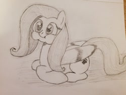 Size: 1280x968 | Tagged: safe, imported from derpibooru, fluttershy, pony, cute, holding breath, lying down, ponyloaf, prone, puffy cheeks, shyabetes, solo, traditional art