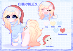 Size: 5556x3840 | Tagged: safe, artist:franshushu, imported from derpibooru, oc, oc only, oc:chuckles, earth pony, adorable face, advertisement, christmas, commission, commission info, cute, happy face, hat, holiday, reference, reference sheet, santa hat, smiling, solo