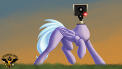 Size: 7680x4320 | Tagged: safe, artist:tsaritsaluna, imported from derpibooru, cloudchaser, pegasus, pony, camera, female, looking at you, mare, not salmon, object head, security camera, wat