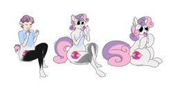 Size: 1280x640 | Tagged: safe, artist:redpaladin, imported from derpibooru, sweetie belle, semi-anthro, unicorn, age regression, butt, disproportional anatomy, hips, huge butt, human to pony, large butt, male to female, rule 63, sequence, transformation, transgender transformation