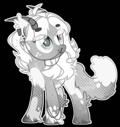 Size: 1264x1340 | Tagged: safe, artist:kreedie, imported from derpibooru, oc, oc only, pony, base used, black background, chest fluff, female, horns, looking at something, mare, nose piercing, piercing, simple background, smiling, solo