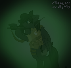 Size: 766x728 | Tagged: safe, artist:eklipsethepony, imported from derpibooru, oc, oc only, oc:eklipse, pegasus, pony, bipedal, gun, night, nightvision, solo, submachinegun, vector9mm, weapon