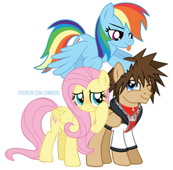 Size: 900x887 | Tagged: safe, artist:jennieoo, imported from derpibooru, fluttershy, rainbow dash, pegasus, pony, blushing, kingdom hearts, ponified, show accurate, simple background, smiling, sora, spread wings, tongue out, transparent background, vector, wings