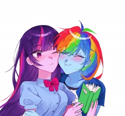 Size: 2048x1903 | Tagged: safe, artist:mlp_0523, imported from derpibooru, rainbow dash, twilight sparkle, human, equestria girls, book, cute, dashabetes, female, lesbian, shipping, simple background, twiabetes, twidash, white background