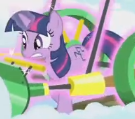 Size: 135x119 | Tagged: safe, imported from derpibooru, screencap, twilight sparkle, pony, unicorn, season 1, winter wrap up, animation error, cropped, female, magic, magic aura, mare, out of control magic, plow, snow, solo, solo focus, unicorn twilight, wrong cutie mark