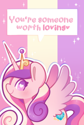 Size: 1200x1800 | Tagged: safe, artist:typhwosion, imported from derpibooru, princess cadance, alicorn, pony, heart, heart eyes, positive ponies, redraw, solo, sparkles, text, wingding eyes