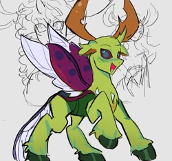 Size: 1513x1414 | Tagged: safe, artist:darkzombiez, imported from derpibooru, thorax, changedling, changeling, changeling king, happy, king thorax, male, open mouth, open smile, smiling, solo, spread wings, wings