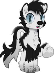 Size: 905x1216 | Tagged: safe, artist:lincolnbrewsterfan, imported from derpibooru, oc, dog, dog pony, hengstwolf, husky, hybrid, original species, pony, werewolf, wolf, wolf pony, rainbow roadtrip, .svg available, :d, alternate universe, black and white, black and white tail, black mane, blake connors, blue eyes, bushy tail, cheek fluff, chest fluff, chin fluff, claws, colored pupils, cute, cute little fangs, cute smile, dog nose, ear fluff, face fluff, facial freckles, fanart, fangs, freckles, fur, grayscale, happy, highlights, hoof heart, leg fluff, looking at you, male, monochrome, movie accurate, neck fluff, open mouth, open smile, paw pads, paw prints, pawkinesis, paws, ponified, race swap, shading, sharp teeth, simple background, slit pupils, smiling, smiling at you, solo, species swap, stallion, stallion oc, svg, tail, teeth, transparent background, two toned tail, underhoof, vector, webkinz, youtube