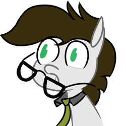 Size: 400x400 | Tagged: artist needed, safe, imported from derpibooru, oc, oc only, oc:ackie, pony, bust, glasses, necktie, no pupils, shocked, shocked expression, simple background, solo, white background