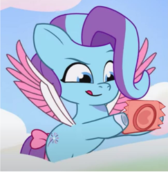 Size: 1361x1400 | Tagged: safe, edit, edited screencap, imported from derpibooru, screencap, pegasus, pony, spoiler:g5, spoiler:my little pony: tell your tale, spoiler:tyts01e20, condom, cropped, female, filly, foal, g5, glory (g5), hoof heart, my little pony: tell your tale, one trick pony (episode), solo, spread wings, underhoof, wingboner, wings